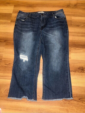 Cato’s 1945 Denim Distressed Flare Jeans in Blue Waist 16